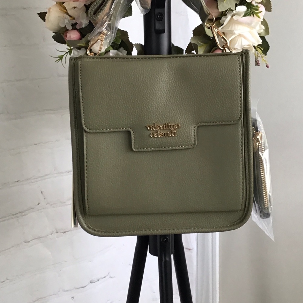 Valentino Orlandi Olive Green Pebbled Leather Crossbody Bag - Picture 2 of 10